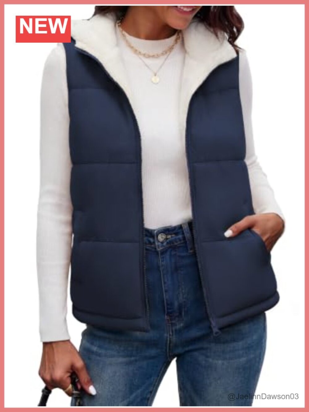 Reversible Hooded Puffer Vest Fleece Sleeveless Zip Jacket